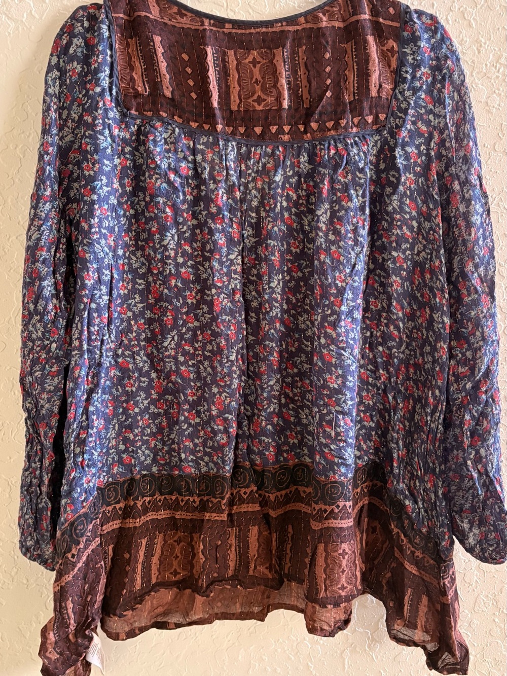 Free People Navy Floral Tunic with Brown Border - Picture 5 of 6